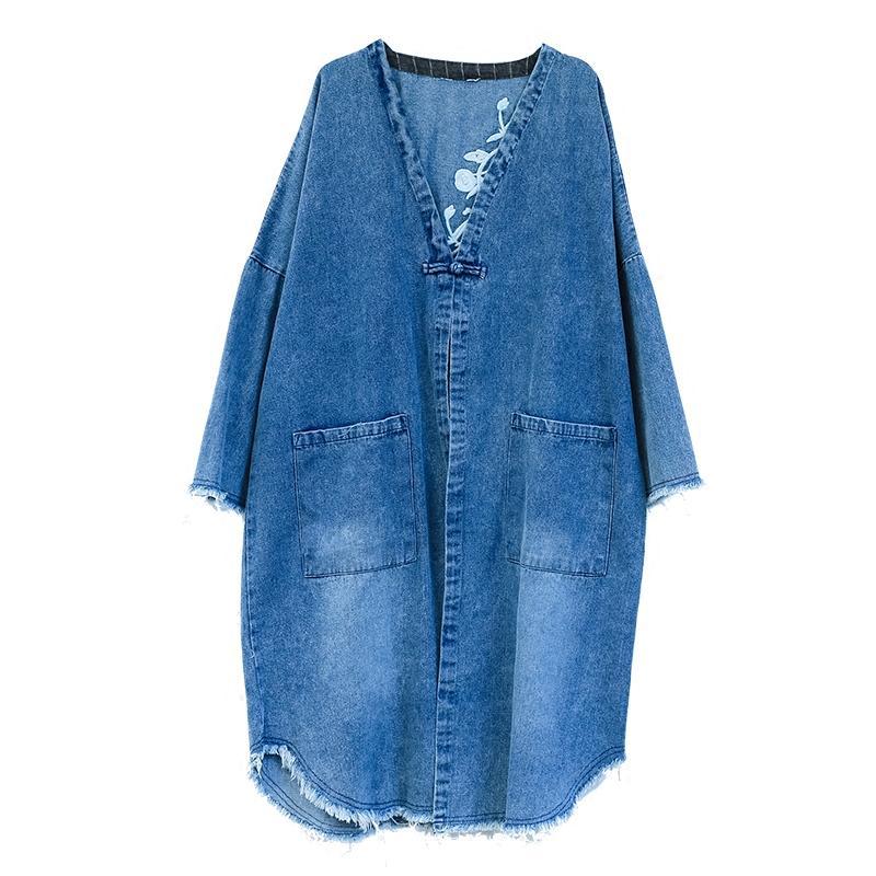 Embroidered Denim Cardigan