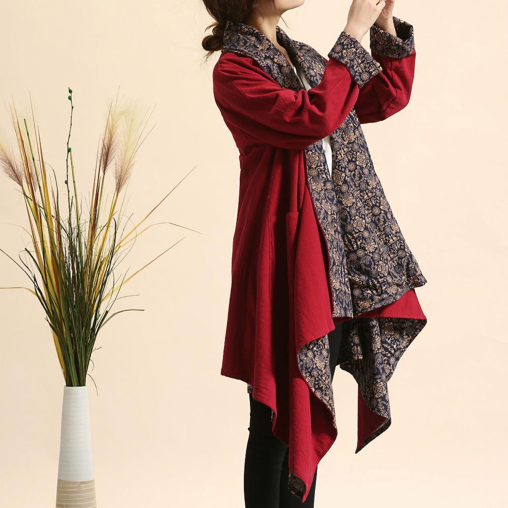 Red Reversible Cotton Linen Cardigan