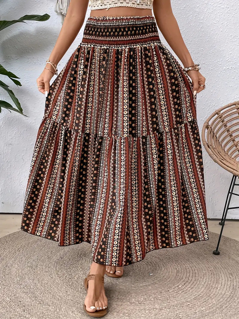 Floral Breeze Boho Pleated Skirt