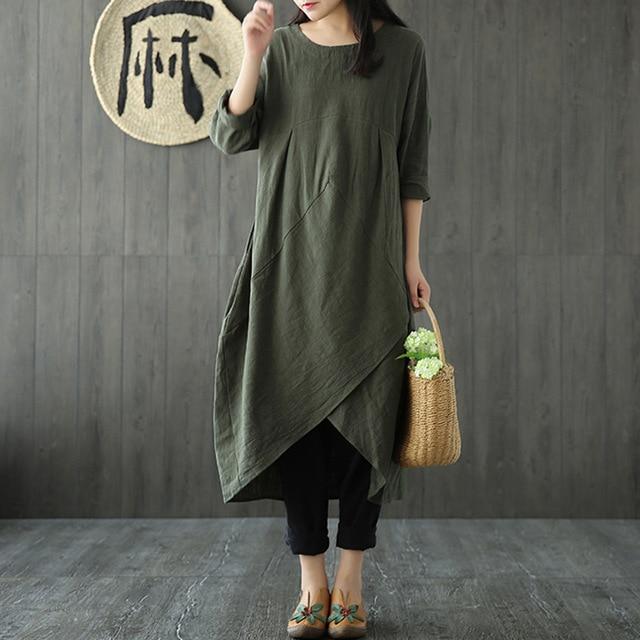 Plus Size Crew Neck Asymmetric Split Tunic