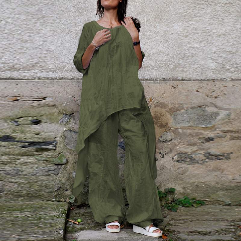 Celmia Long Asymmetrical Shirt + Pants Set