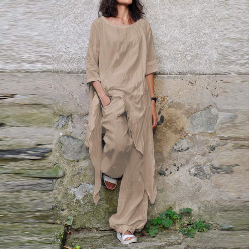 Celmia Long Asymmetrical Shirt + Pants Set