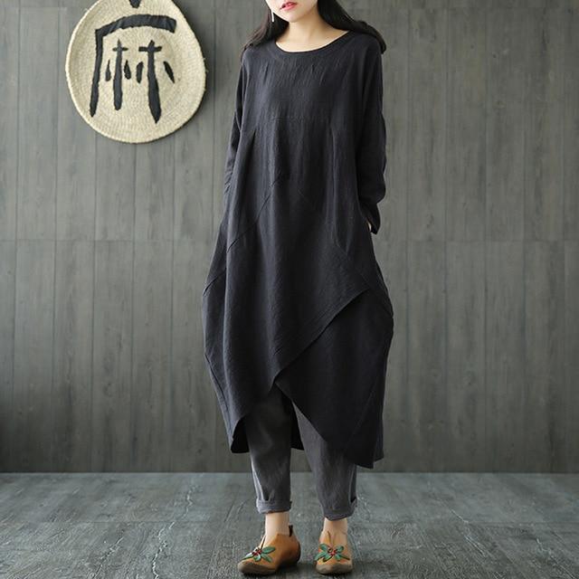 Plus Size Crew Neck Asymmetric Split Tunic