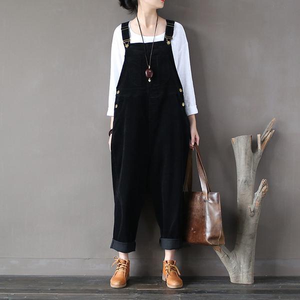 Plus Size Black Corduroy Overall