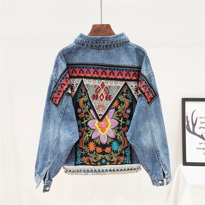 Boho Handmade Embroidered Denim Jacket