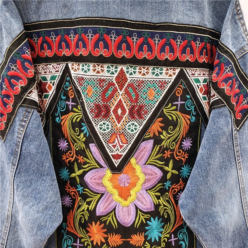 Boho Handmade Embroidered Denim Jacket