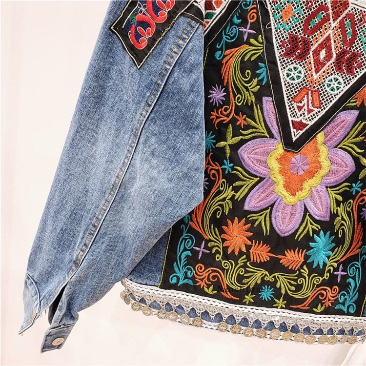 Boho Handmade Embroidered Denim Jacket