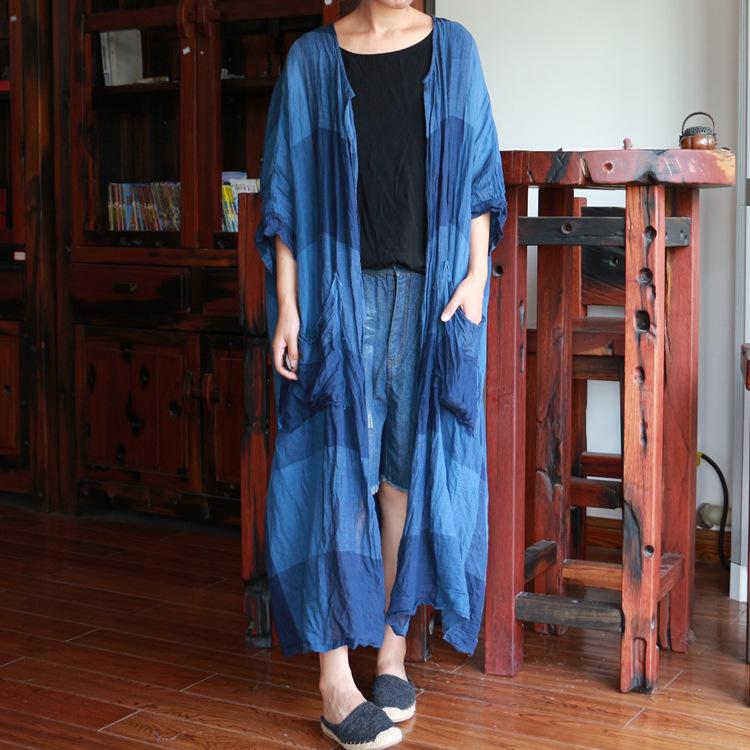 Batwing Sleeve Long Plaid Cardigan