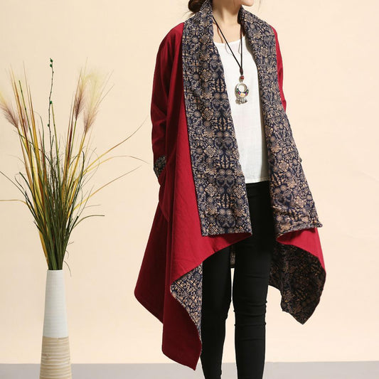 Red Reversible Cotton Linen Cardigan