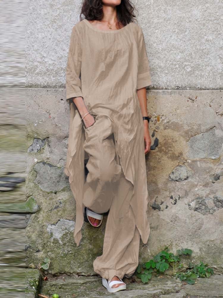 Celmia Long Asymmetrical Shirt + Pants Set