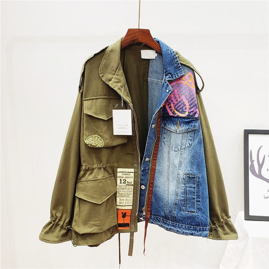 Half and Half Denim Army Jacket | Millennials