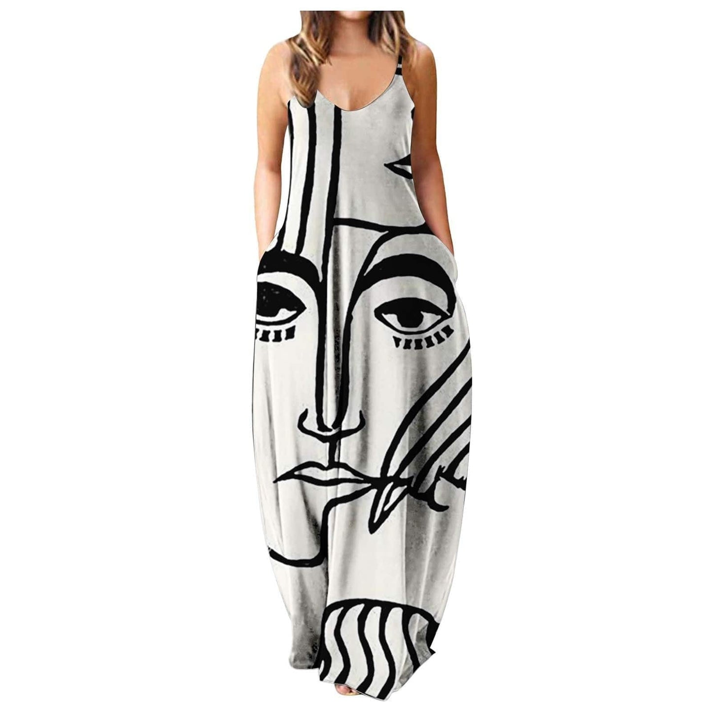 Abstract Canvas Loose Maxi Dress