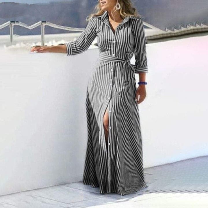 My Destiny Striped Maxi Shirt Dress