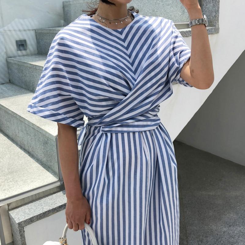 Blue and White Striped Bandage Dress