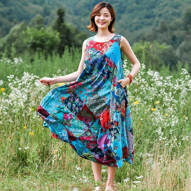 Patchwork Colourful Cotton Hippie Dress