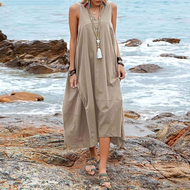 Casual V-neck Sleeveless Midi Dress