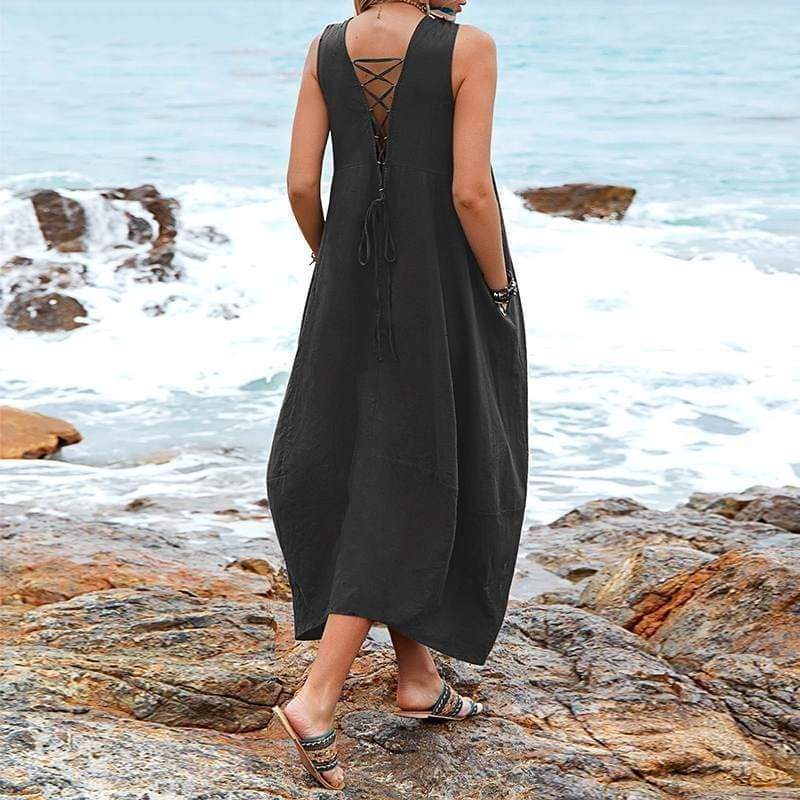 Casual V-neck Sleeveless Midi Dress