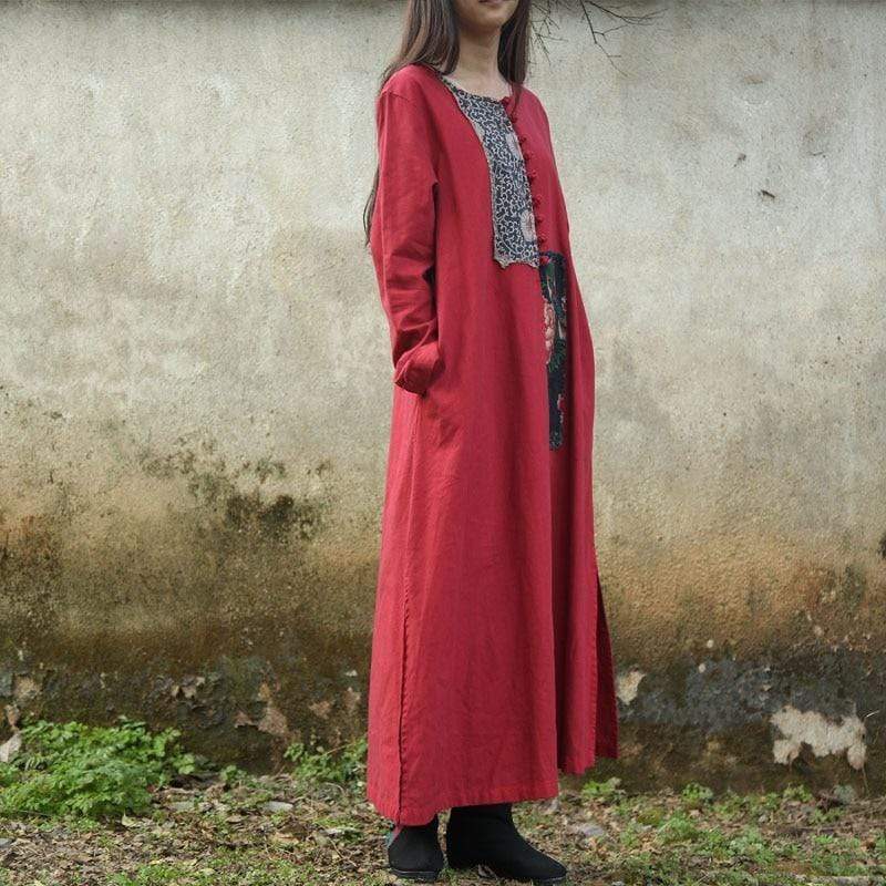 Folk Style Patchwork Linen Dress