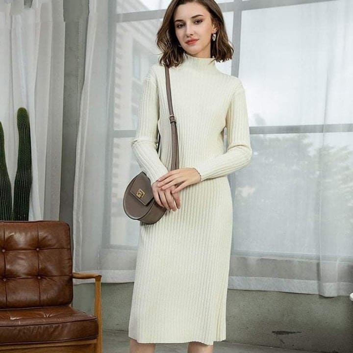 Jenna Solid Knitted Cotton Dress