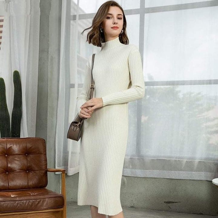 Jenna Solid Knitted Cotton Dress