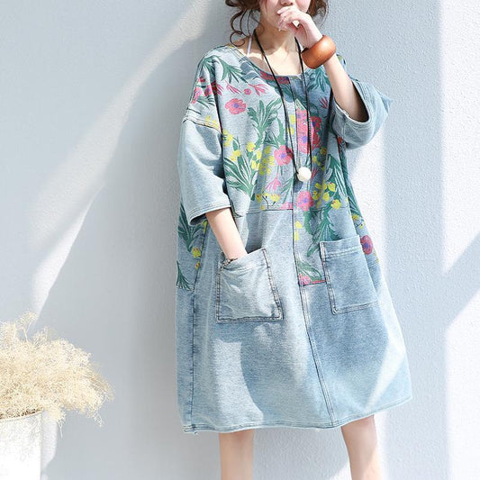 Loose Floral Printed Hippie Shirt Dress