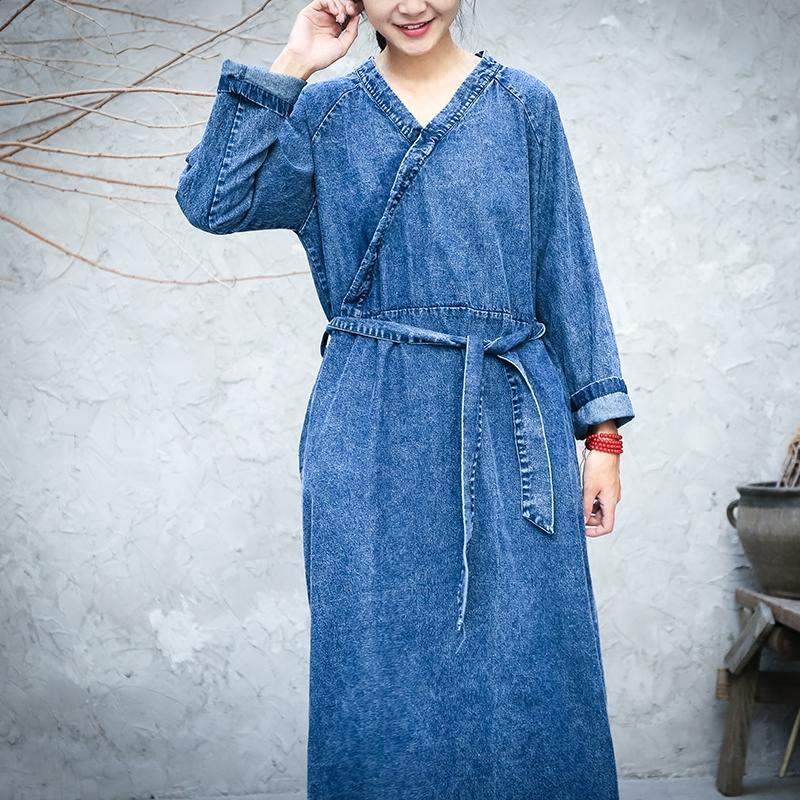 Loose A-line Vintage Denim Dress  | Zen