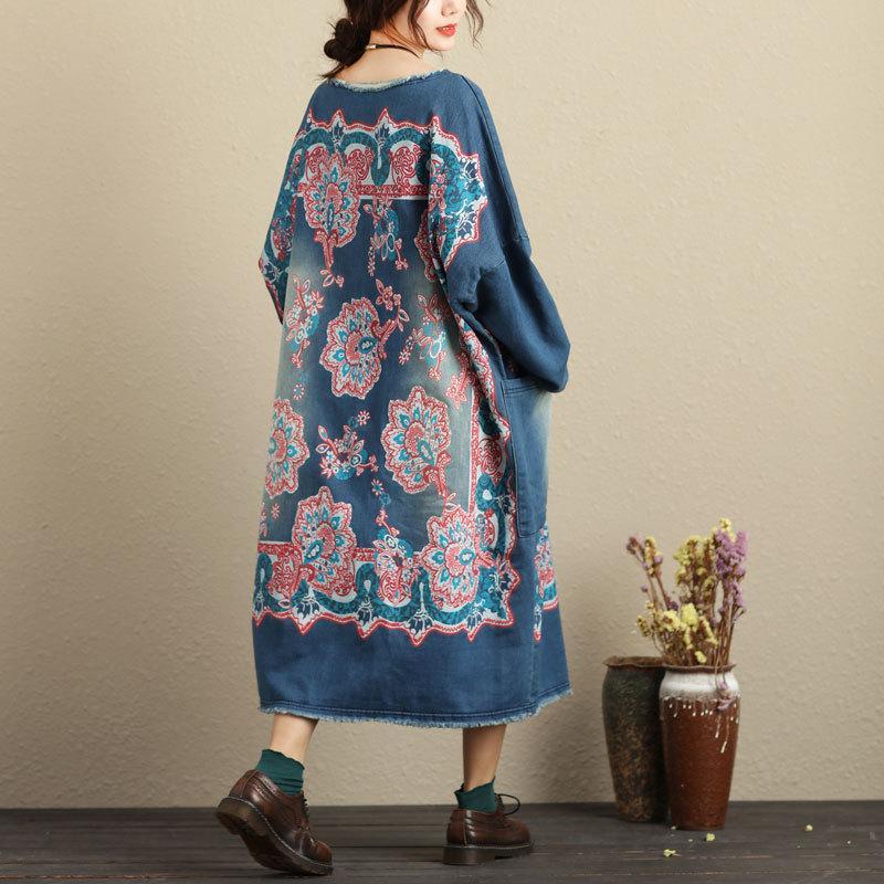 Flash Patchwork Denim Dress With Large Pockets