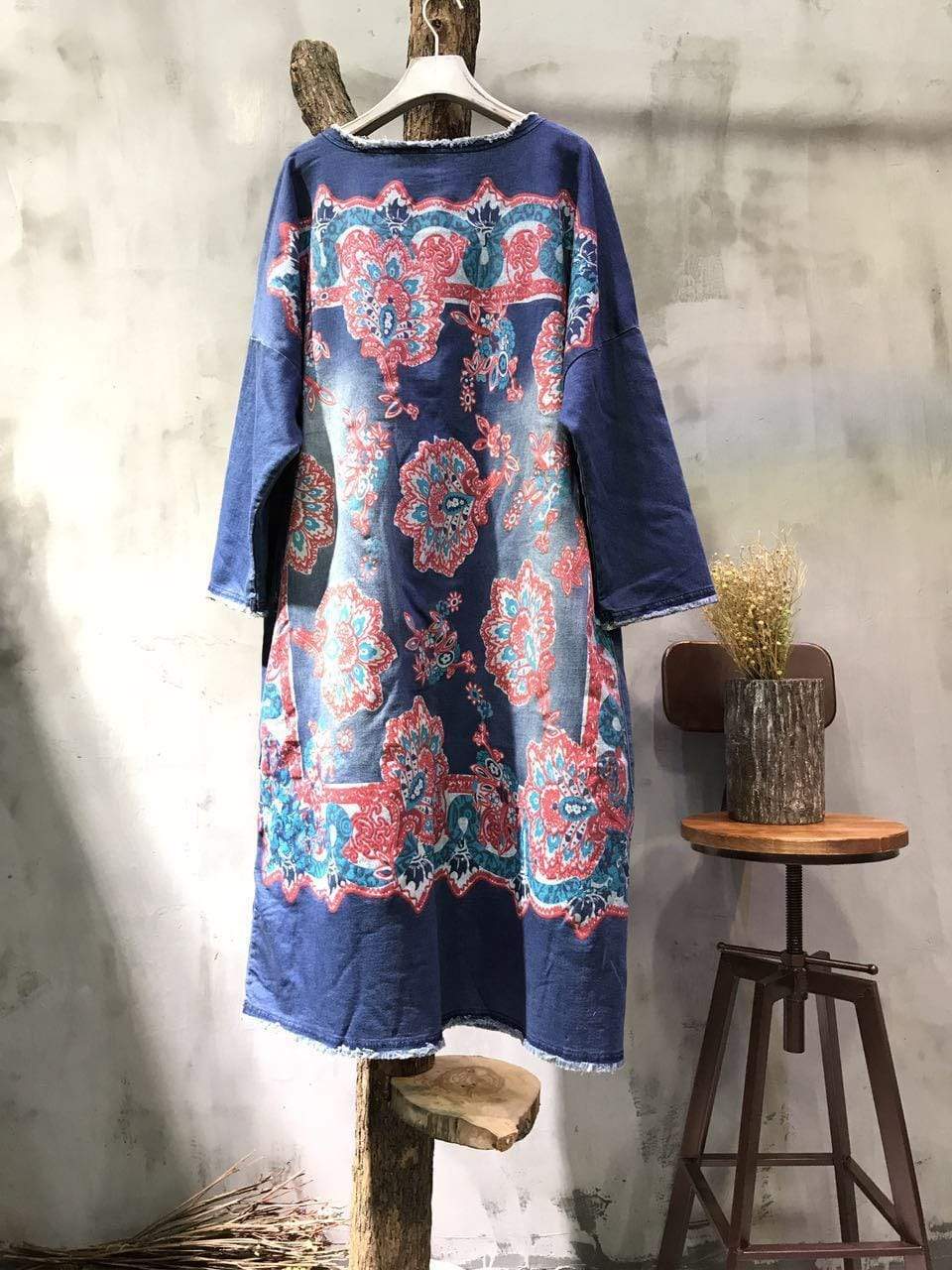 Flash Patchwork Denim Dress With Large Pockets