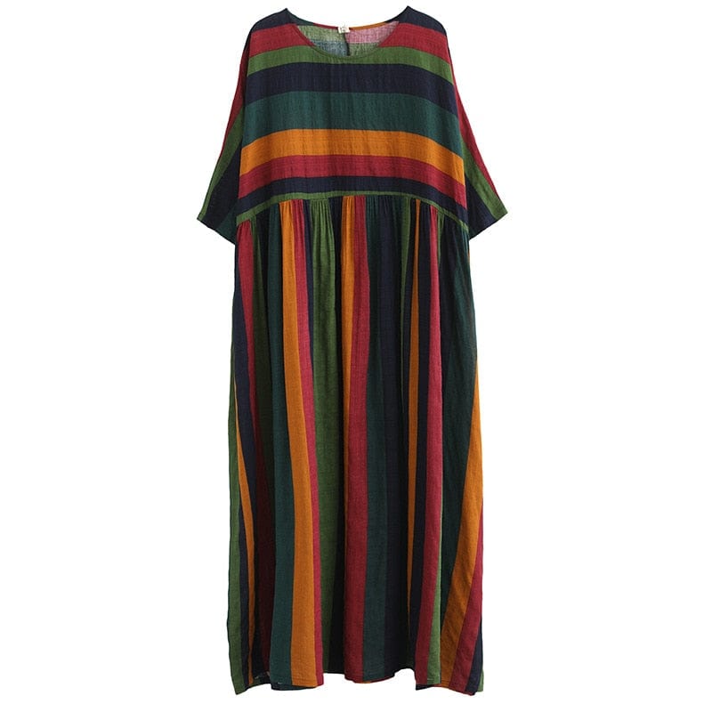 Retro Rainbow Striped Loose Dress