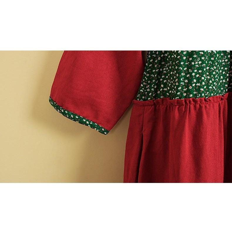 Red and Green Franfreluche Bohemian Hippie Dress