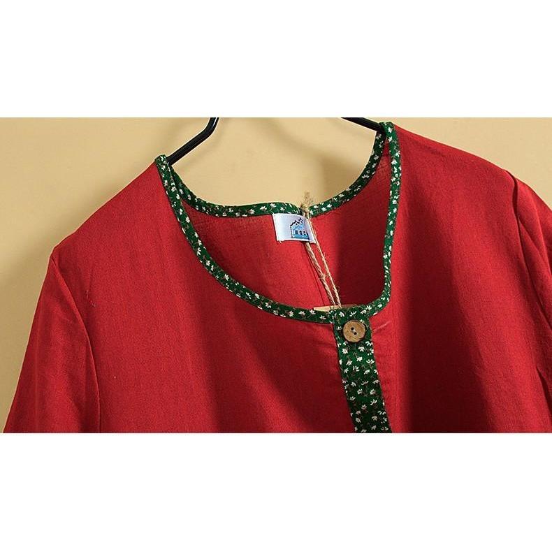 Red and Green Franfreluche Bohemian Hippie Dress