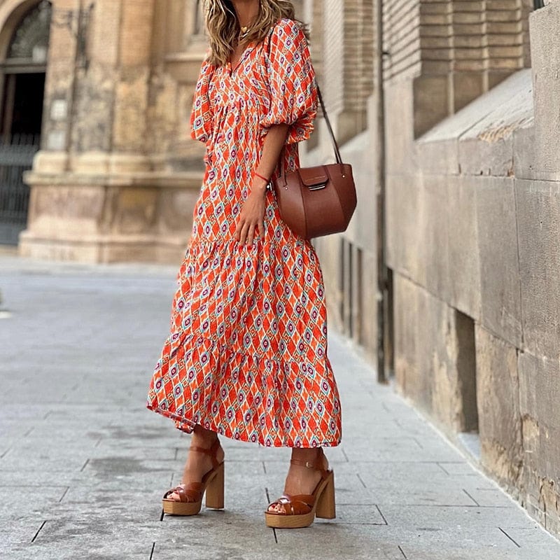 Nathaly Boho Puff Sleeves Dress