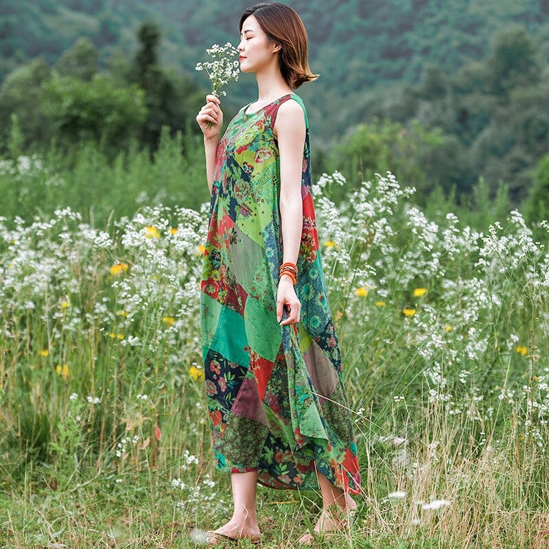 Patchwork Colourful Cotton Hippie Dress