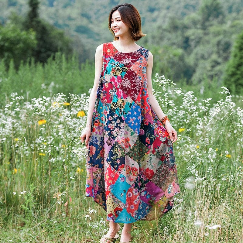 Patchwork Colourful Cotton Hippie Dress