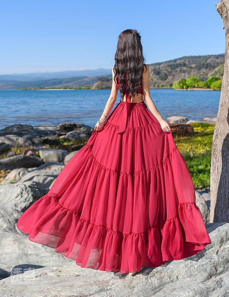 Red Bohemian Chiffon Maxi Dress | Mandala