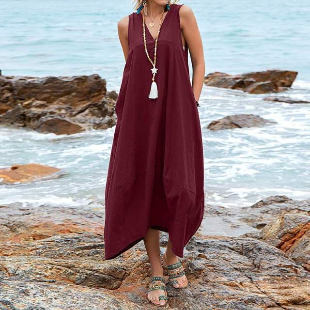 Casual V-neck Sleeveless Midi Dress