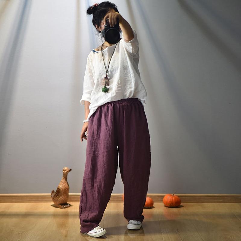 Elastic Waist Linen Trousers | Hippie