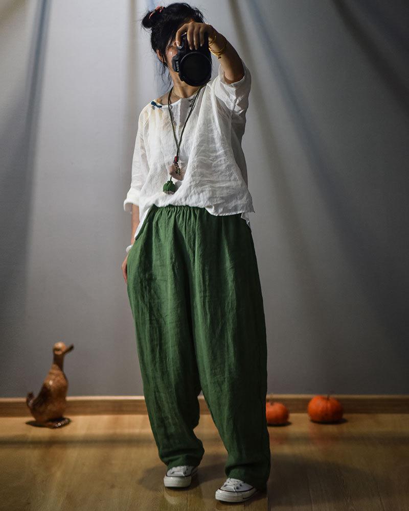 Elastic Waist Linen Trousers | Hippie