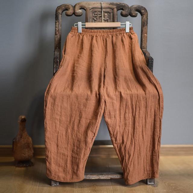 Elastic Waist Linen Trousers | Hippie