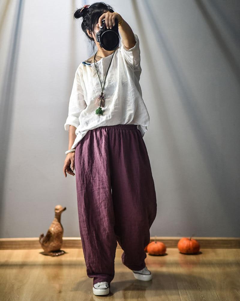 Elastic Waist Linen Trousers | Hippie