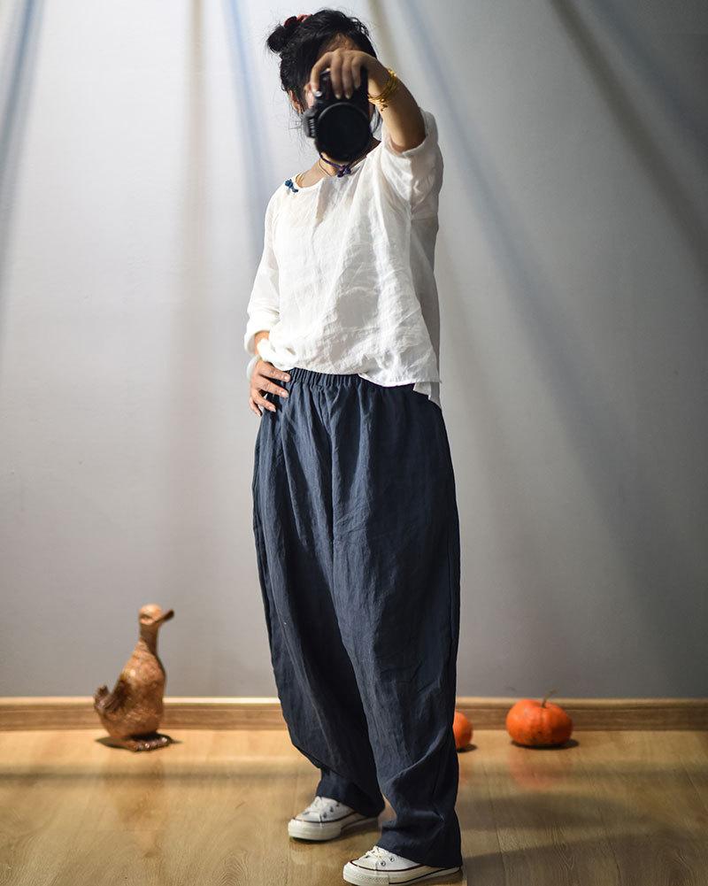 Elastic Waist Linen Trousers | Hippie