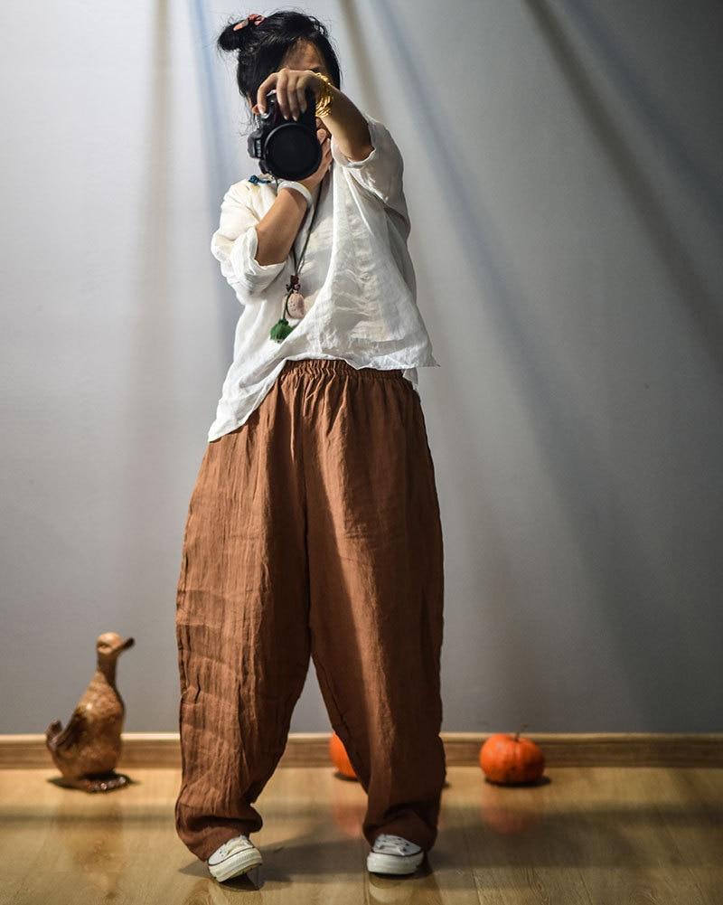 Elastic Waist Linen Trousers | Hippie