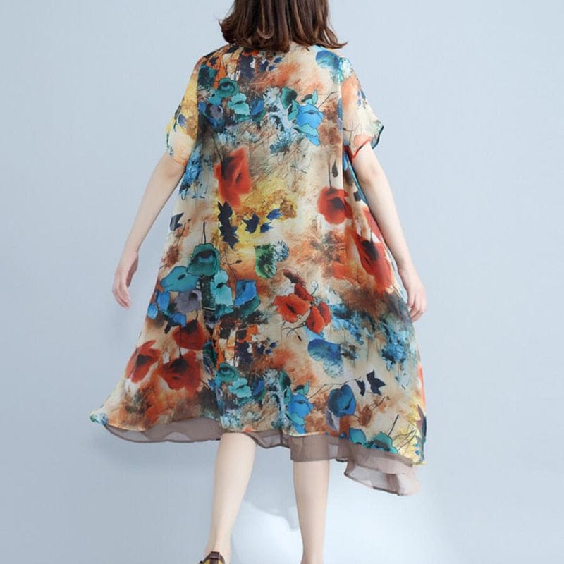 Short Sleeve Floral Chiffon Dress