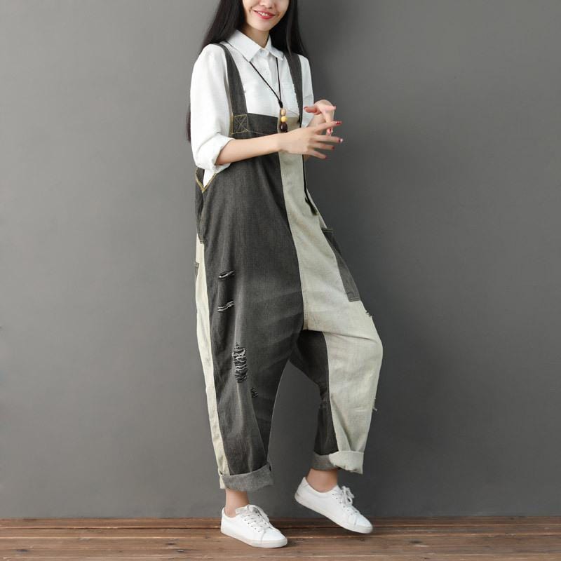 Distressed Patchwork 90s Denim Overall