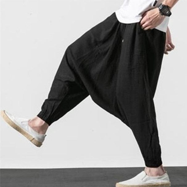 Cotton and Linen Drop Crotch Harem Pants