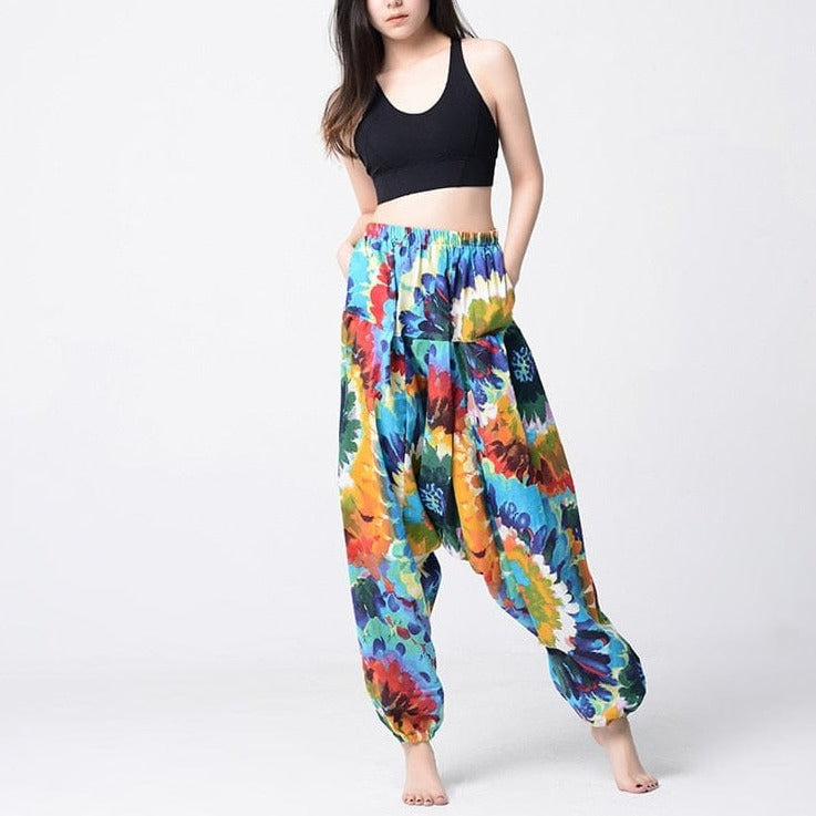 Blue Tie Dye Print Hippie Harem Pants