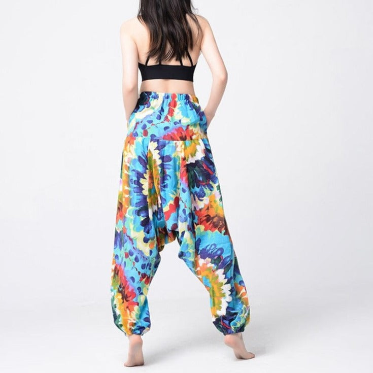 Blue Tie Dye Print Hippie Harem Pants