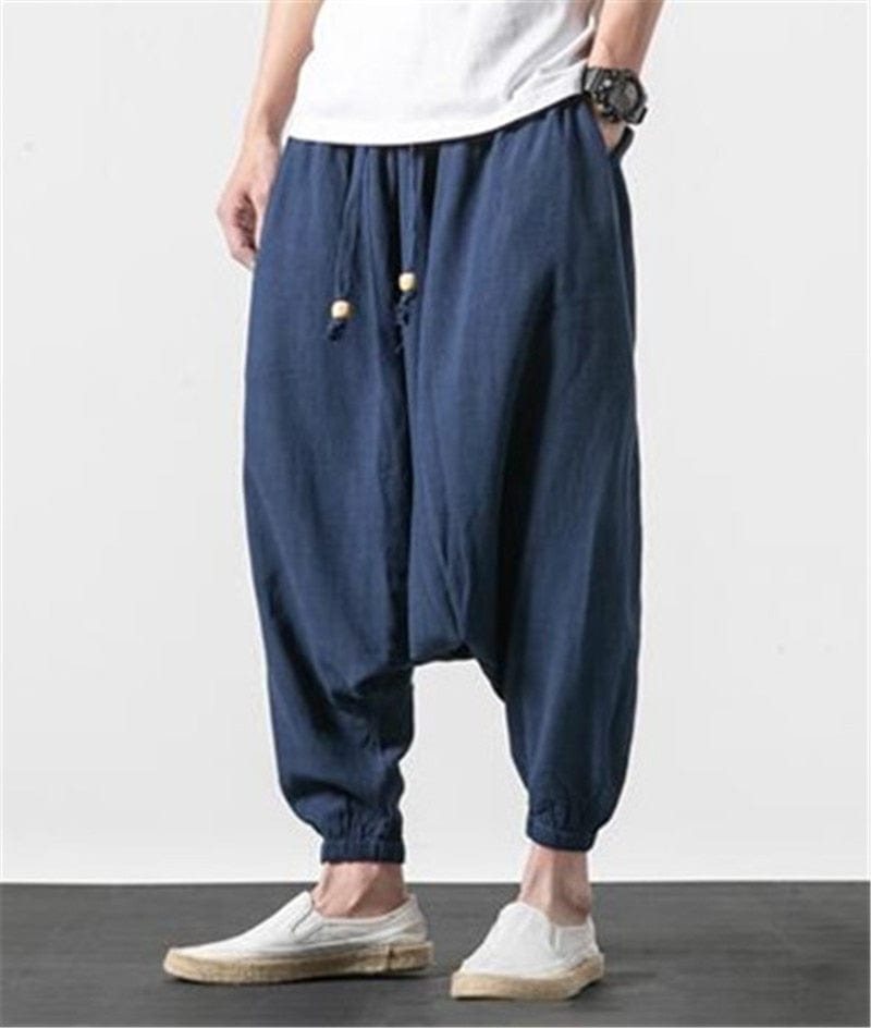 Cotton and Linen Drop Crotch Harem Pants