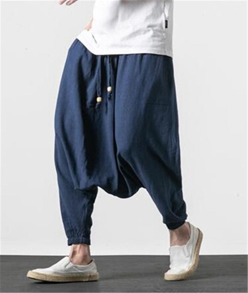 Cotton and Linen Drop Crotch Harem Pants