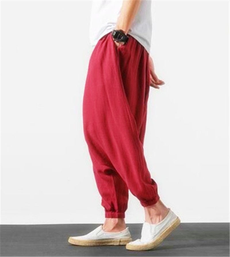 Cotton and Linen Drop Crotch Harem Pants